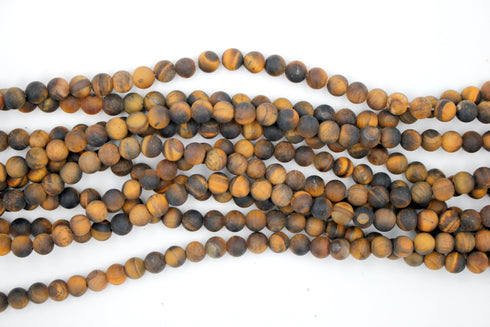 Matte Yellow Tigers Eye Gemstone Beads, 6mm, Round